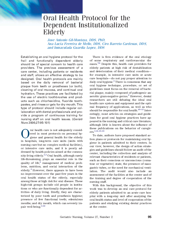 (PDF) Oral Health Protocol for the Dependent Institutionalized Elderly