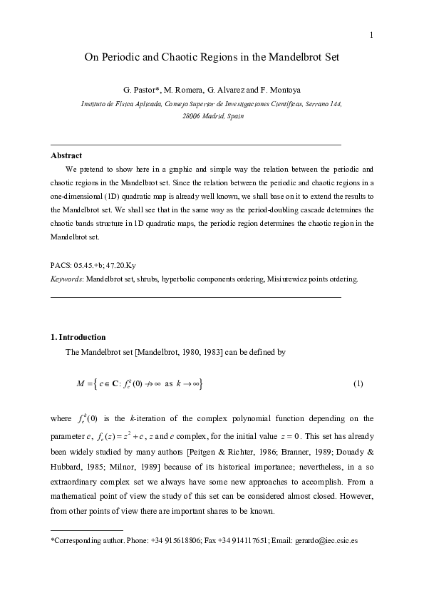 (PDF) On periodic and chaotic regions in the Mandelbrot set