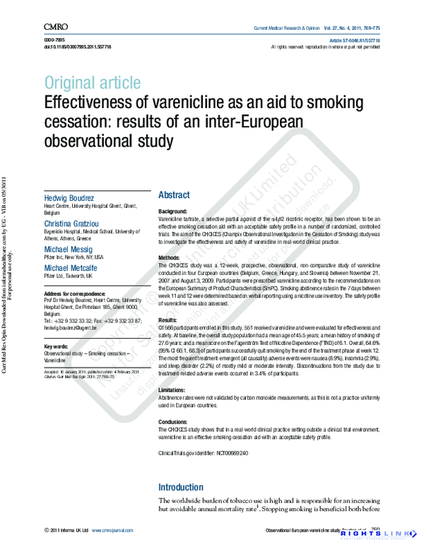 (PDF) Effectiveness of varenicline as an aid to smoking cessation