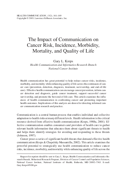 (PDF) The Impact of Communication on Cancer Risk, Incidence, Morbidity ...