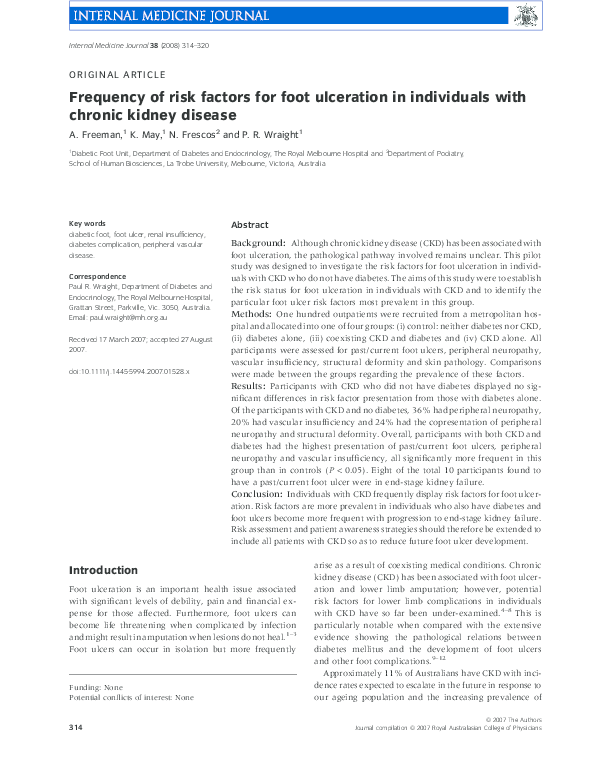 (PDF) Frequency of risk factors for foot ulceration in individuals with ...