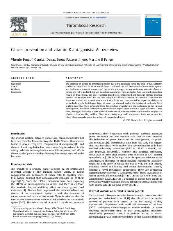 (PDF) Cancer prevention and vitamin K antagonists An overview