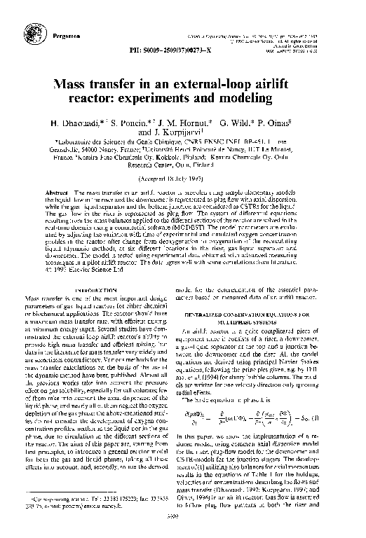 (PDF) Mass transfer in an external-loop airlift reactor: experiments ...