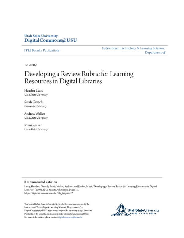 (PDF) Developing a review rubric for learning resources in digital ...