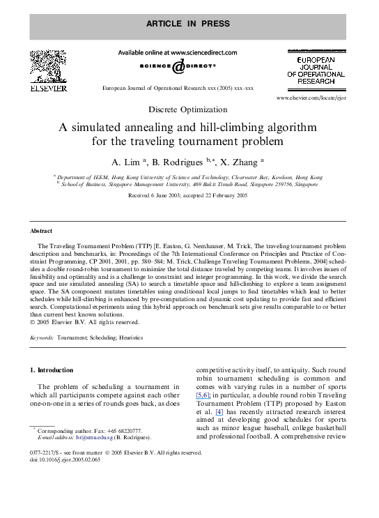 (PDF) A simulated annealing and hill-climbing algorithm for the ...