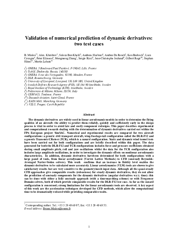 (PDF) Validation of numerical prediction of dynamic derivatives: The ...