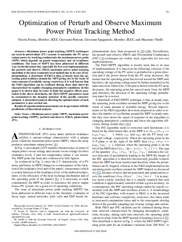 (PDF) Optimization of perturb and observe maximum power point tracking ...