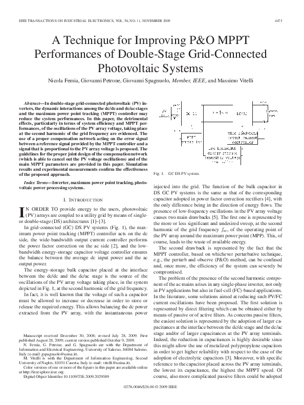 (PDF) A Technique for Improving P&O MPPT Performances of Double-Stage ...