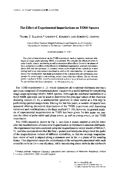 (PDF) The effect of experimental imperfections on TOSS spectra
