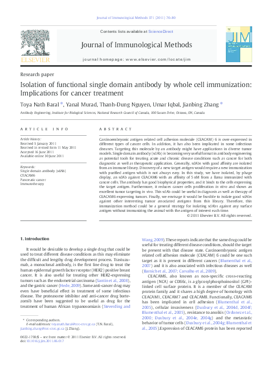 (PDF) Isolation of functional single domain antibody by whole cell ...
