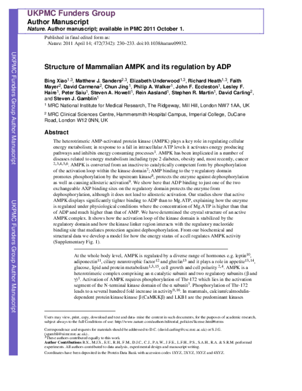 (PDF) Structure of mammalian AMPK and its regulation by ADP