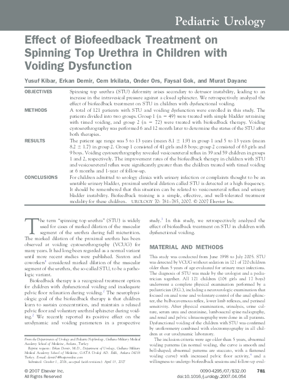 (PDF) Effect of Biofeedback Treatment on Spinning Top Urethra in