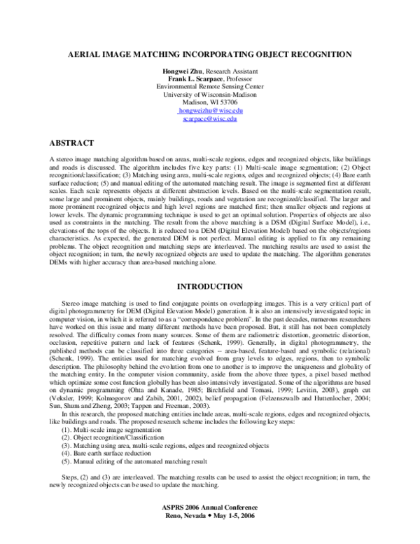 (PDF) Aerial image matching incorporating object recognition