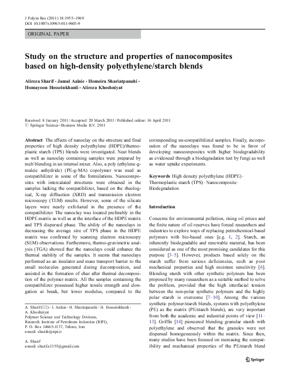 (PDF) Study on the structure and properties of nanocomposites based on ...