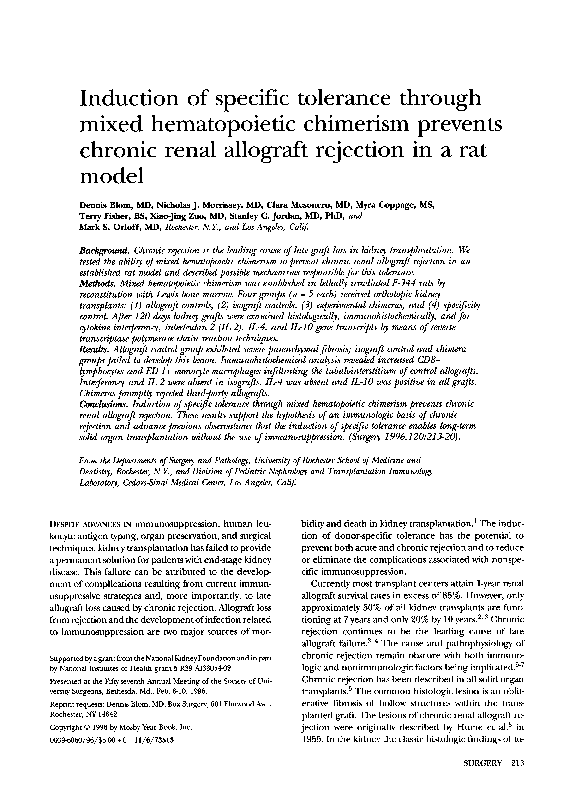 (PDF) Induction of specific tolerance through mixed hematopoietic ...