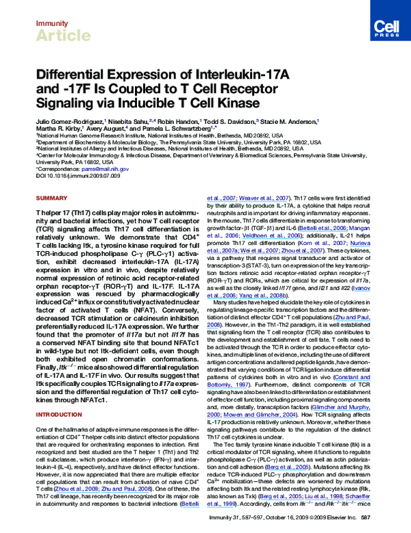 (PDF) Differential Expression of Interleukin17A and -17F Is Coupled to ...