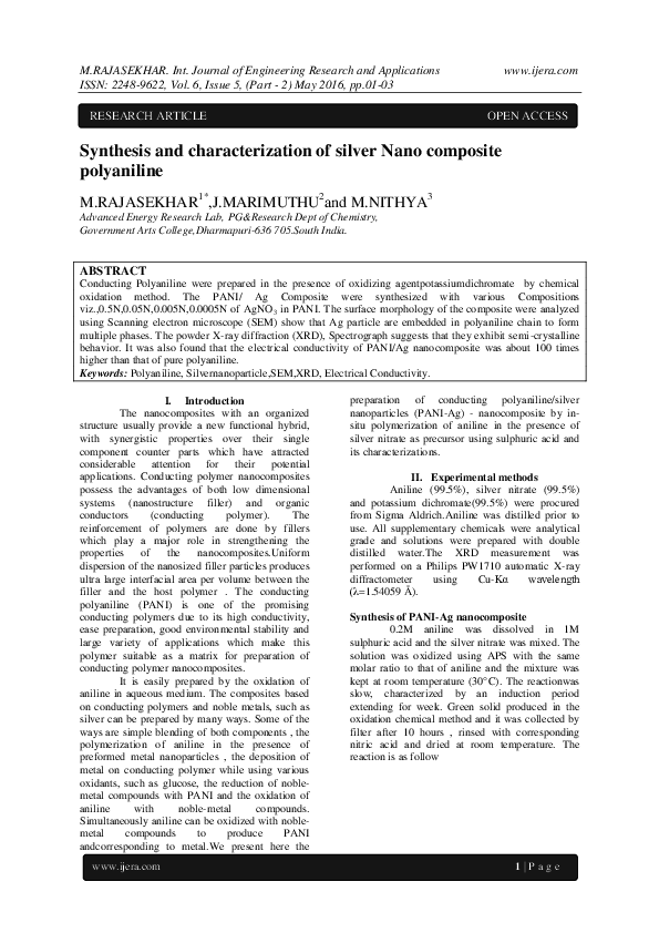 (PDF) Synthesis and characterization of silver Nano composite polyaniline