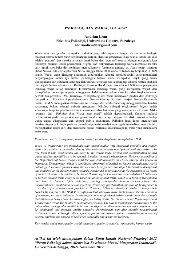(PDF) Psikolog dan waria, ada apa? (Psychologist and transgender, what