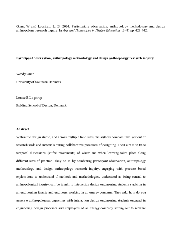 (DOC) Participant observation, anthropology methodology and design ...