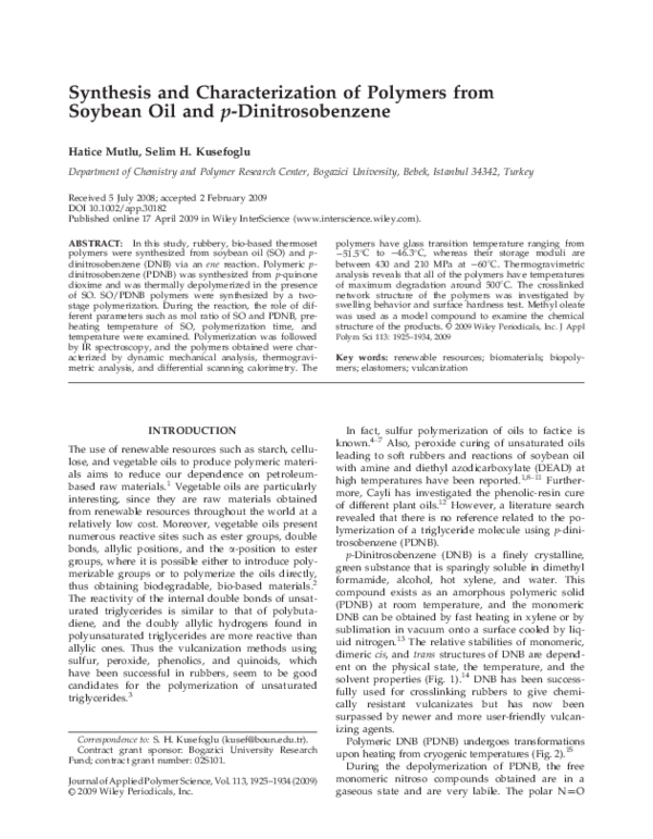 (PDF) Synthesis and characterization of polymers from soybean oil and p ...