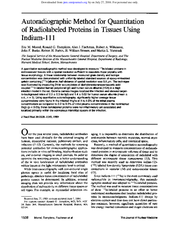 (PDF) Autoradiographic method for quantitation of radiolabeled proteins in tissues using indium