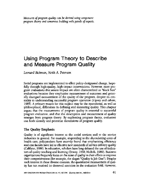(PDF) Using program theory to describe and measure program quality