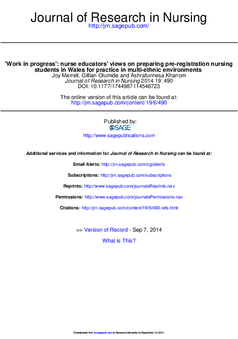 (PDF) Work in progress': nurse educators' views on preparing pre ...