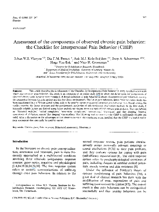 (PDF) Assessment of the components of observed chronic pain behavior The checklist for