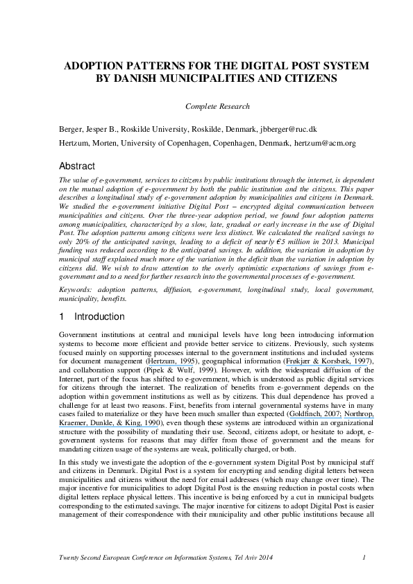 (PDF) Adoption Patterns for the Digital Post System by Danish ...