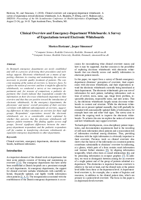 (PDF) Clinical Overview and EmergencyDepartment Whiteboards A Survey