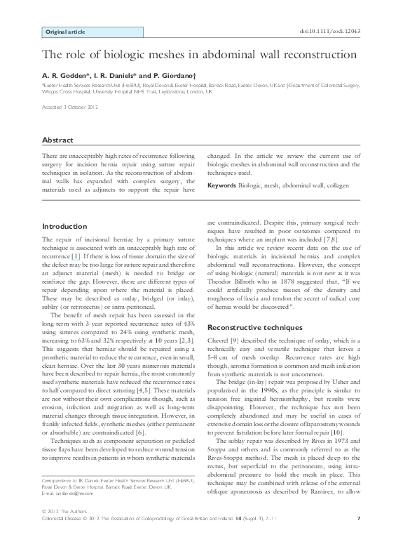(PDF) The role of biologic meshes in abdominal wall reconstruction