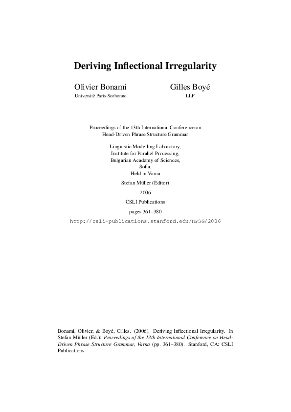 (PDF) Deriving Inflectional Irregularity
