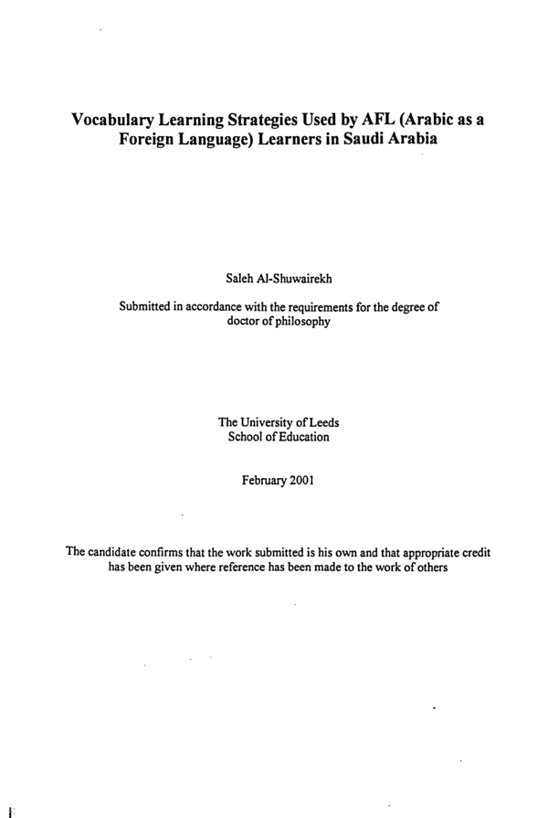 (PDF) Vocabulary Learning Strategies Used by AFL (Arabic as a Foreign ...
