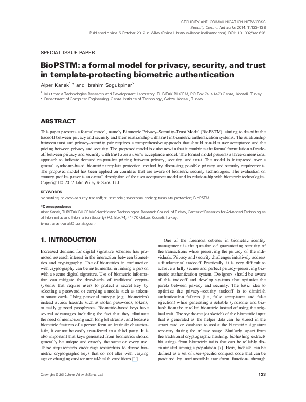 (PDF) BioPSTM a formal model for privacy, security, and trust in