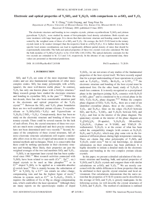 (PDF) Electronic and optical properties of Y2SiO5 and Y2Si2O7 with ...