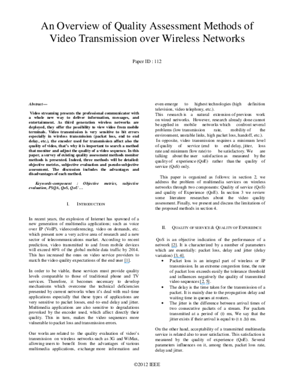(PDF) An overview of quality assessment methods of video transmission ...