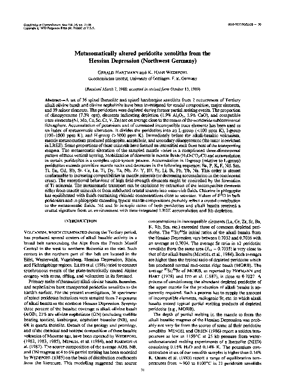 (PDF) Metasomatically altered peridotite xenoliths from the hessian ...