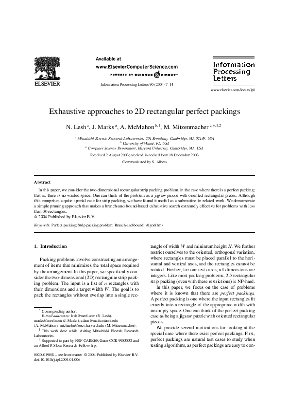 (PDF) Exhaustive approaches to 2D rectangular perfect packings