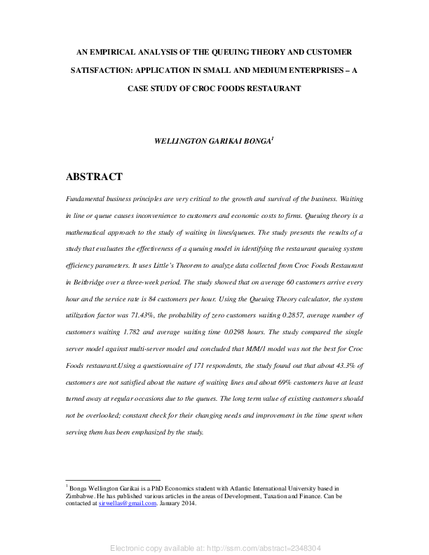 (PDF) An Empirical Analysis of the Queuing Theory and Customer ...