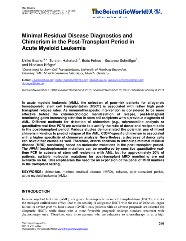 (PDF) Minimal residual disease diagnostics and chimerism in the post ...