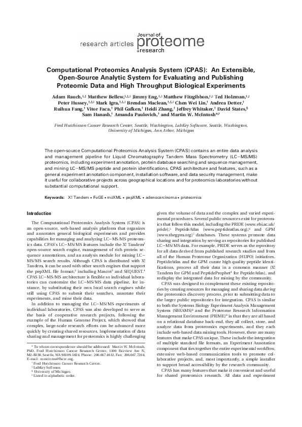 (PDF) Computational Proteomics Analysis System (CPAS): An Extensible ...
