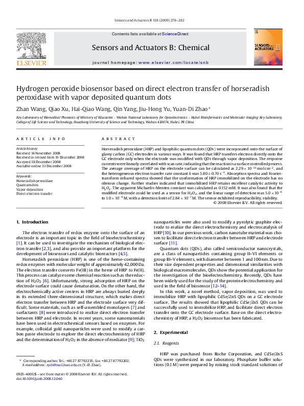 (PDF) Hydrogen peroxide biosensor based on direct electrochemistry of ...