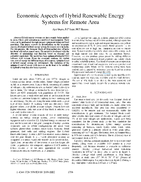(PDF) Economic Aspects of Hybrid Renewable Energy Systems for Remote Area