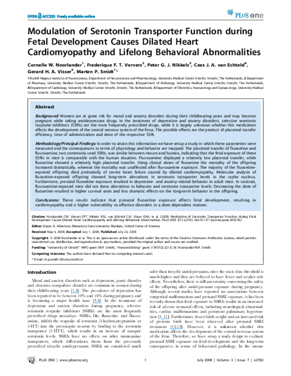 (PDF) Modulation of Serotonin Transporter Function during Fetal ...