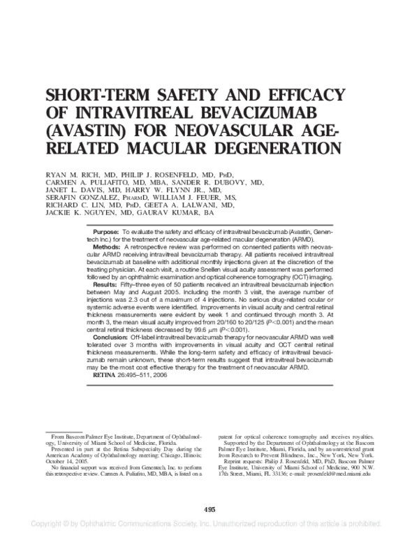 (PDF) SHORT-TERM SAFETY AND EFFICACY OF INTRAVITREAL BEVACIZUMAB ...