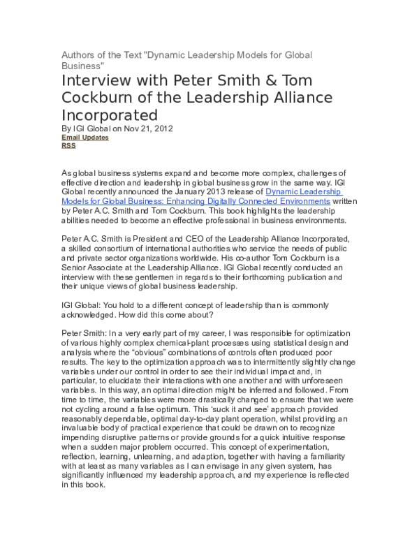 (DOC) Interview with Peter Smith & Tom Cockburn,Authors of 
