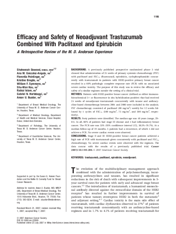 (PDF) Efficacy and safety of neoadjuvant trastuzumab combined with ...