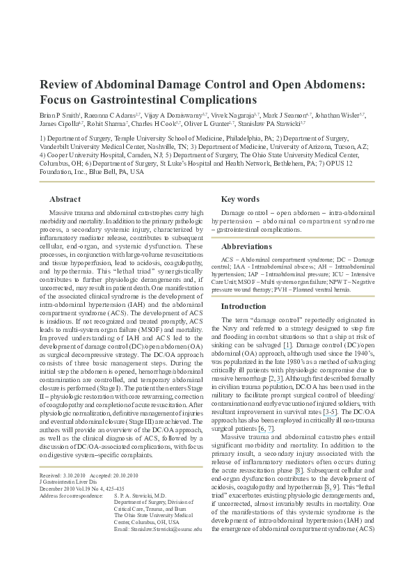 (PDF) Review of abdominal damage control and open abdomens: focus on ...
