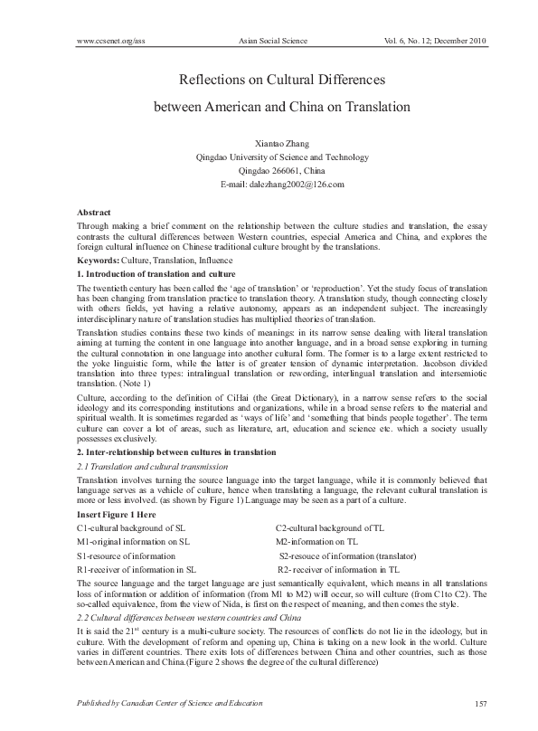 (PDF) Reflections on Cultural Differences between American and China on ...
