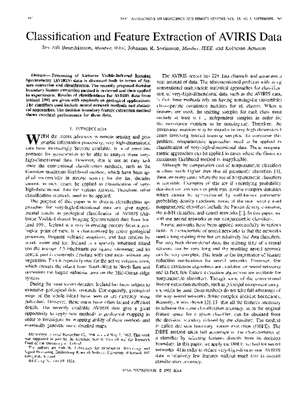 (PDF) Classification and feature extraction of AVIRIS data